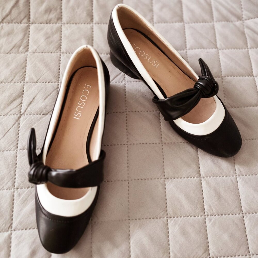 VEGAN black and white flat with bow detail